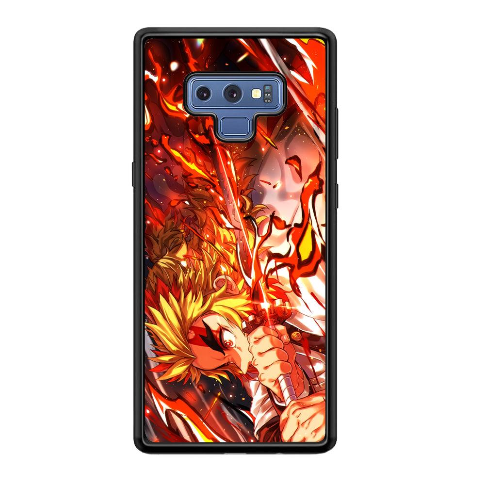 Demon Slayer Red Fire By Rengoku Samsung Galaxy Note 9 Case-Rubber Black (2D Case)-Oxvistore