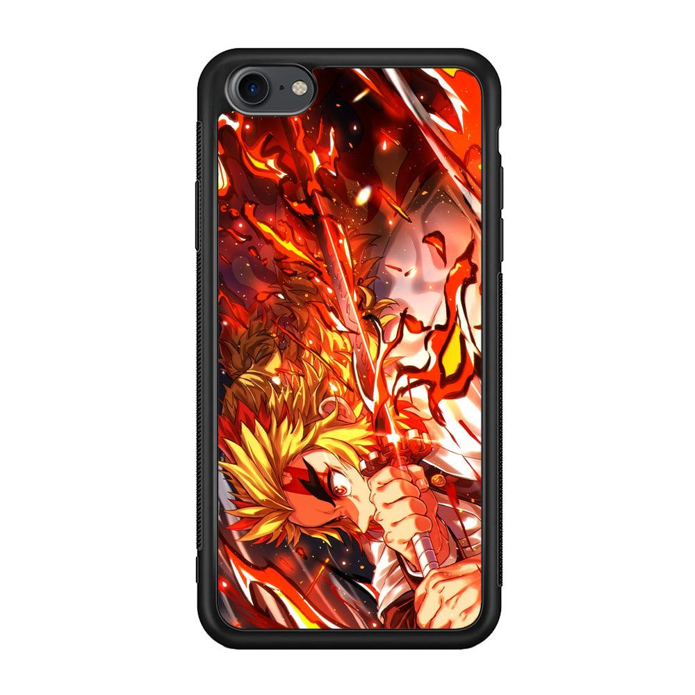 Demon Slayer Red Fire By Rengoku iPhone 7 Case-Rubber Black (2D Case)-Oxvistore