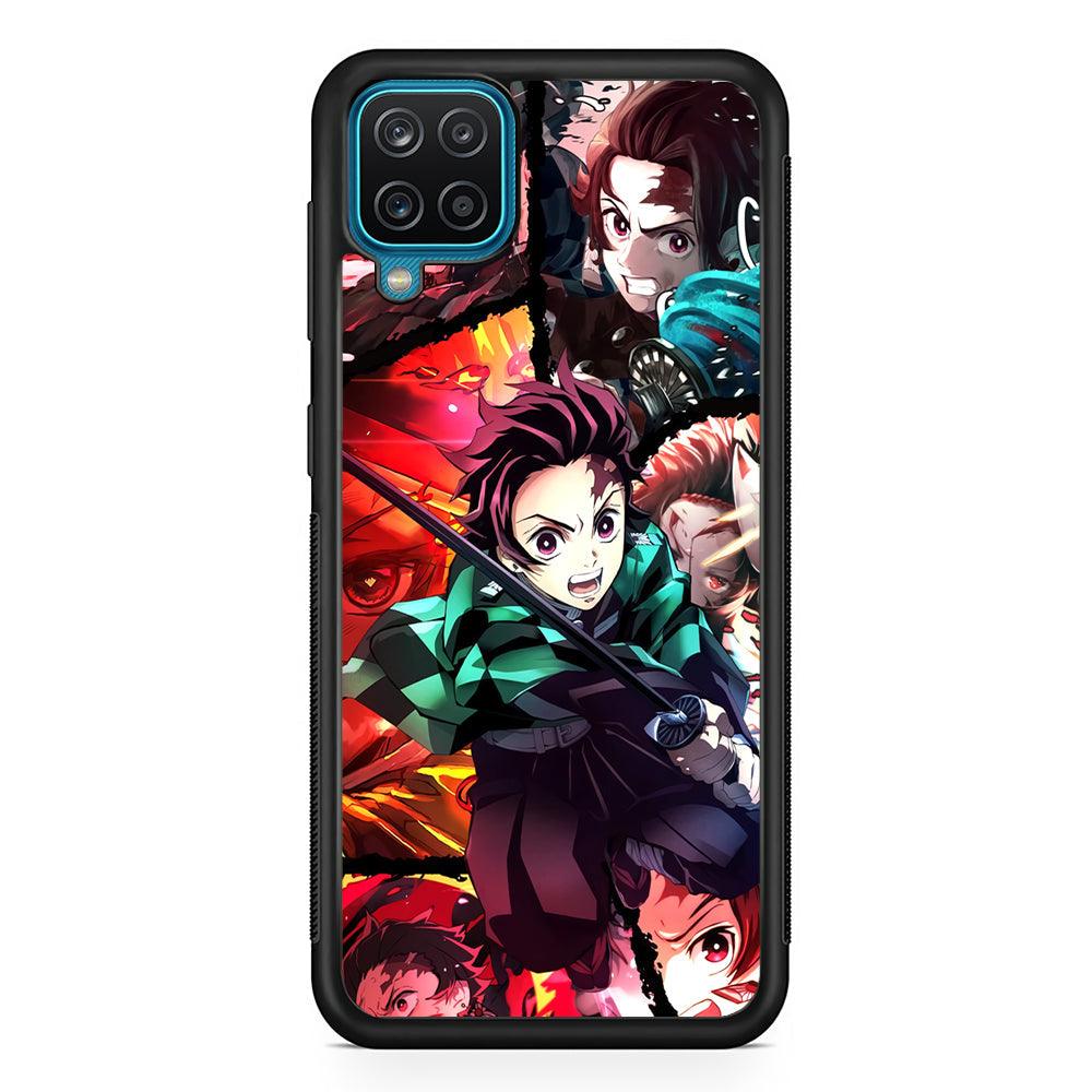 Demon Slayer Tanjiro Look of Struggle Samsung Galaxy A12 Case-Rubber Black (2D Case)-Oxvistore