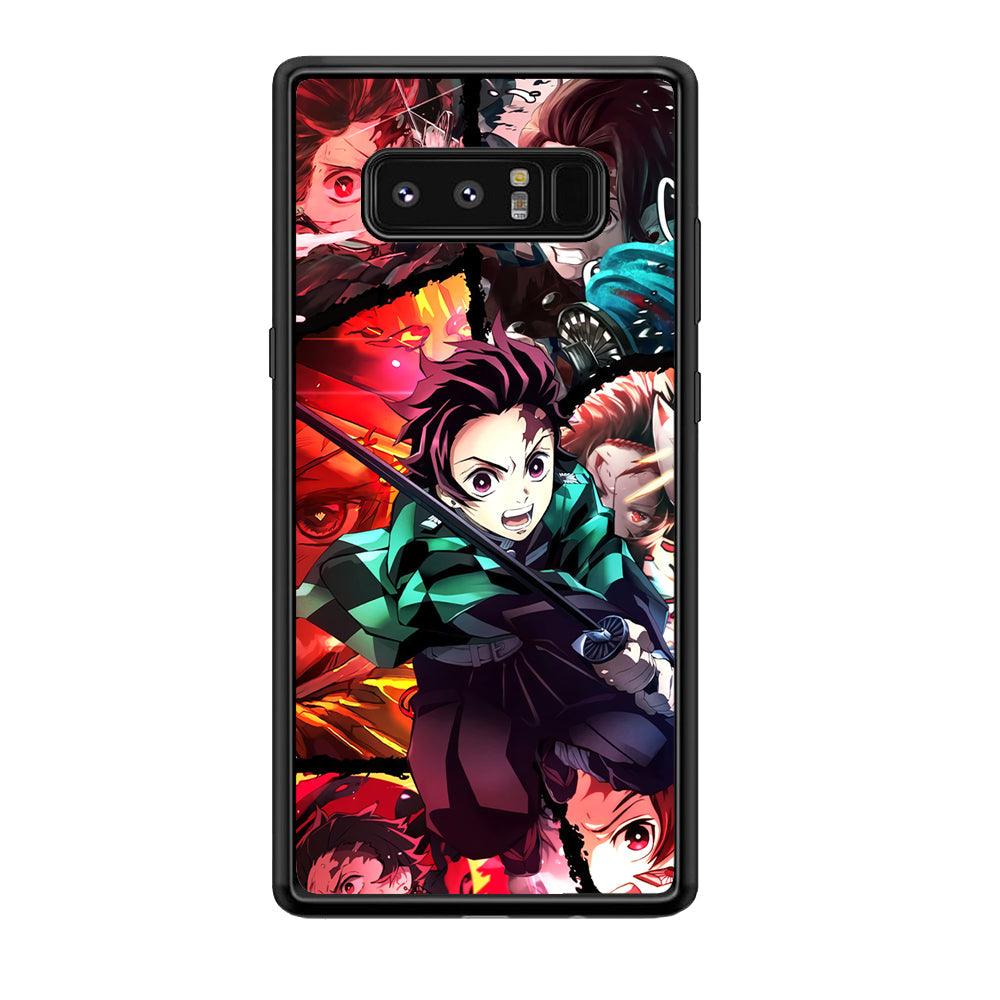 Demon Slayer Tanjiro Look of Struggle Samsung Galaxy Note 8 Case-Rubber Black (2D Case)-Oxvistore