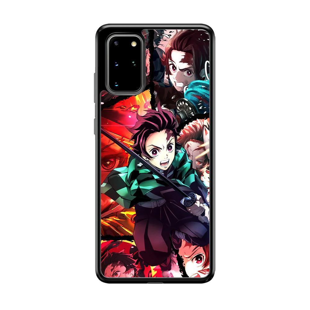 Demon Slayer Tanjiro Look of Struggle Samsung Galaxy S20 Plus Case-Rubber Black (2D Case)-Oxvistore