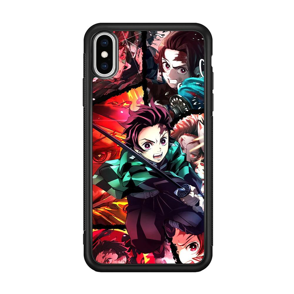 Demon Slayer Tanjiro Look of Struggle iPhone X Case-Rubber Black (2D Case)-Oxvistore