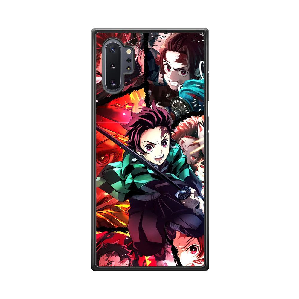 Demon Slayer Tanjiro Look of Struggle Samsung Galaxy Note 10 Plus Case-Rubber Black (2D Case)-Oxvistore