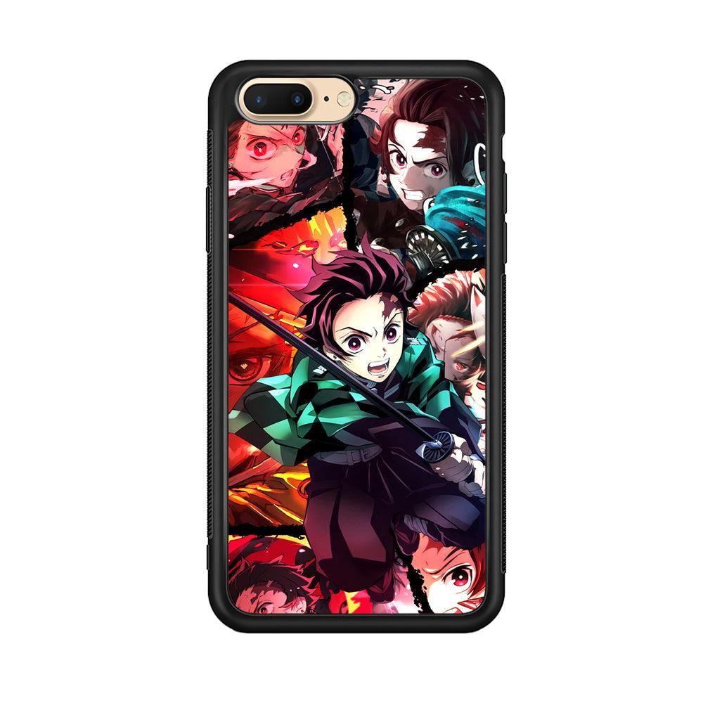 Demon Slayer Tanjiro Look of Struggle iPhone 7 Plus Case-Rubber Black (2D Case)-Oxvistore