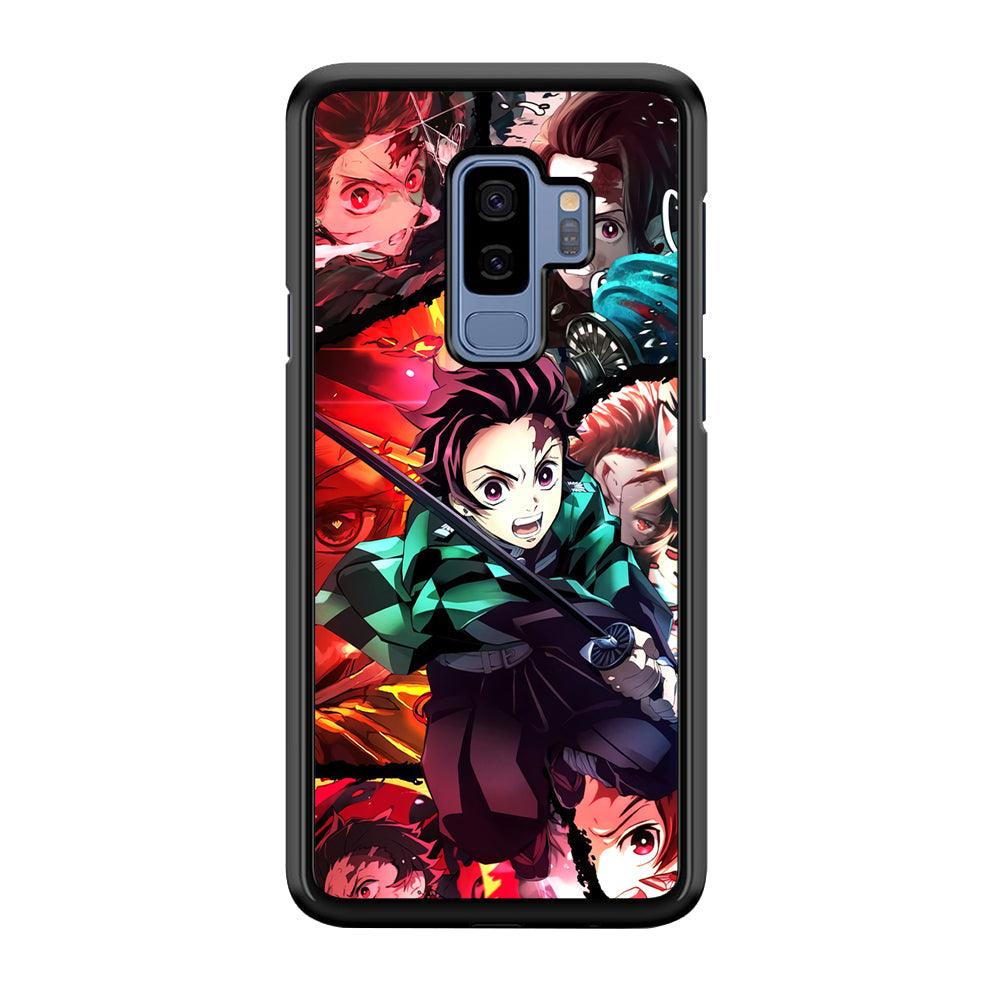Demon Slayer Tanjiro Look of Struggle Samsung Galaxy S9 Plus Case-Rubber Black (2D Case)-Oxvistore