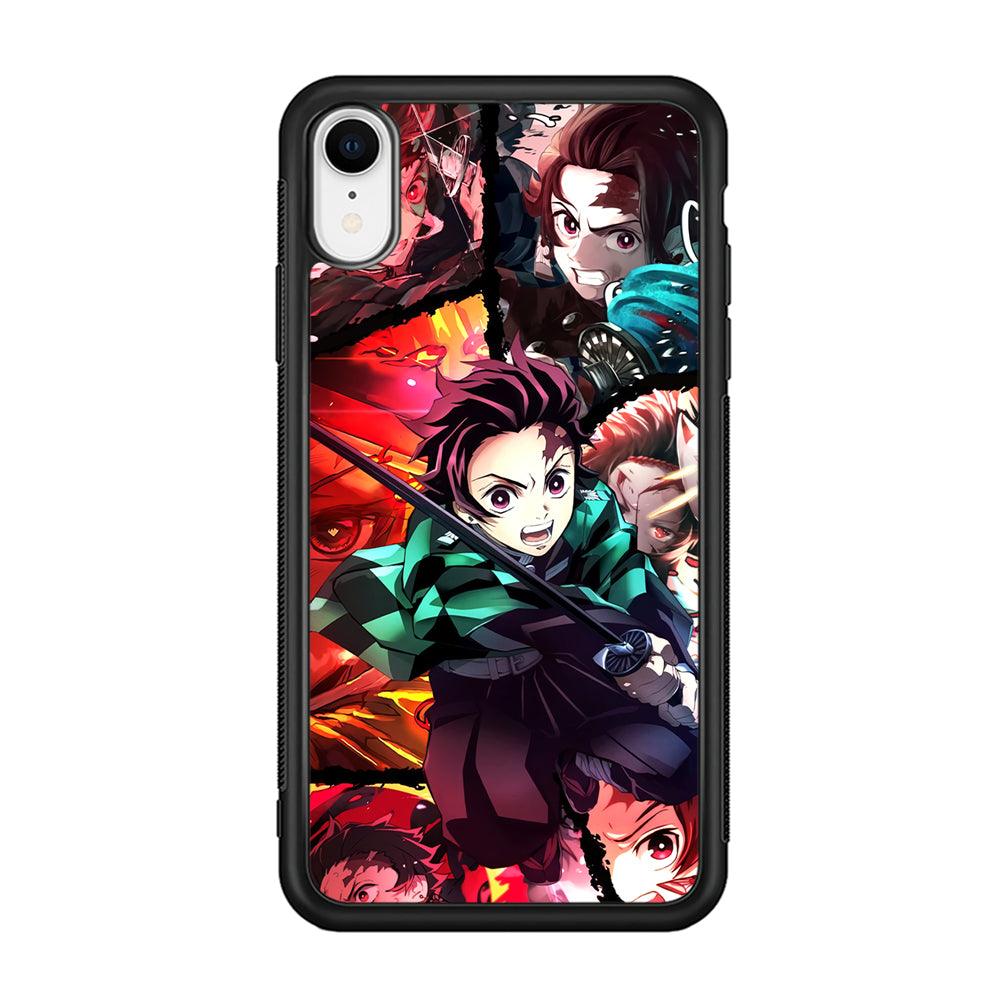 Demon Slayer Tanjiro Look of Struggle iPhone XR Case-Rubber Black (2D Case)-Oxvistore
