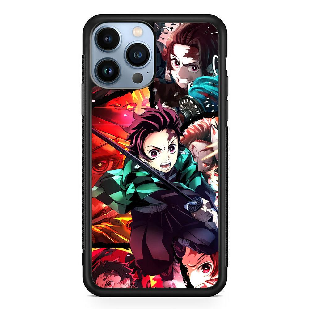 Demon Slayer Tanjiro Look of Struggle iPhone 14 Pro Max Case-Rubber Black (2D Case)-Oxvistore