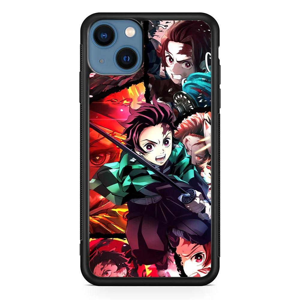 Demon Slayer Tanjiro Look of Struggle iPhone 15 Case-Rubber Black (2D Case)-Oxvistore