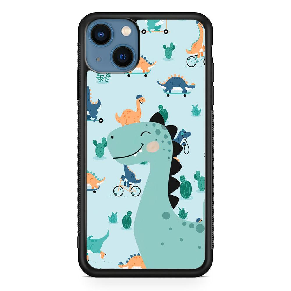 Dinosaur Sport and Smile iPhone 14 Case-Rubber Black (2D Case)-Oxvistore