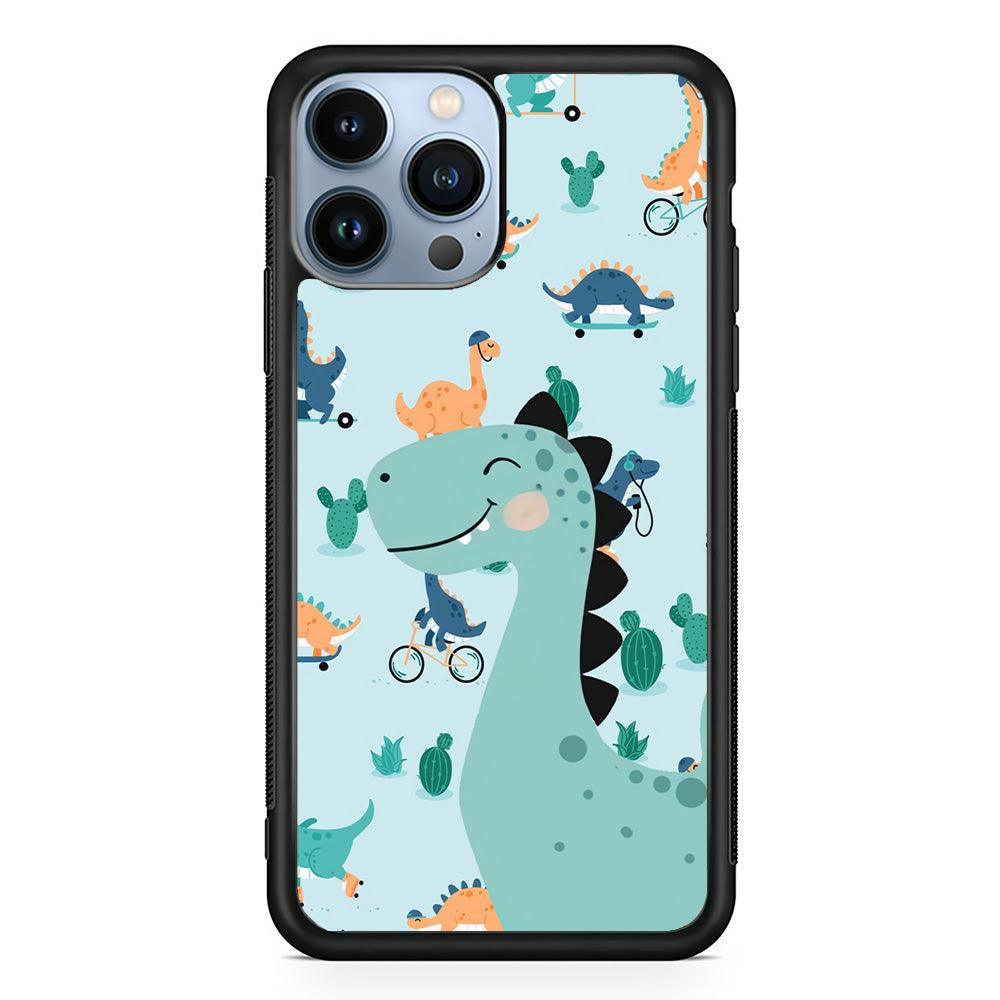Dinosaur Sport and Smile iPhone 15 Pro Case-Rubber White (2D Case)-Oxvistore