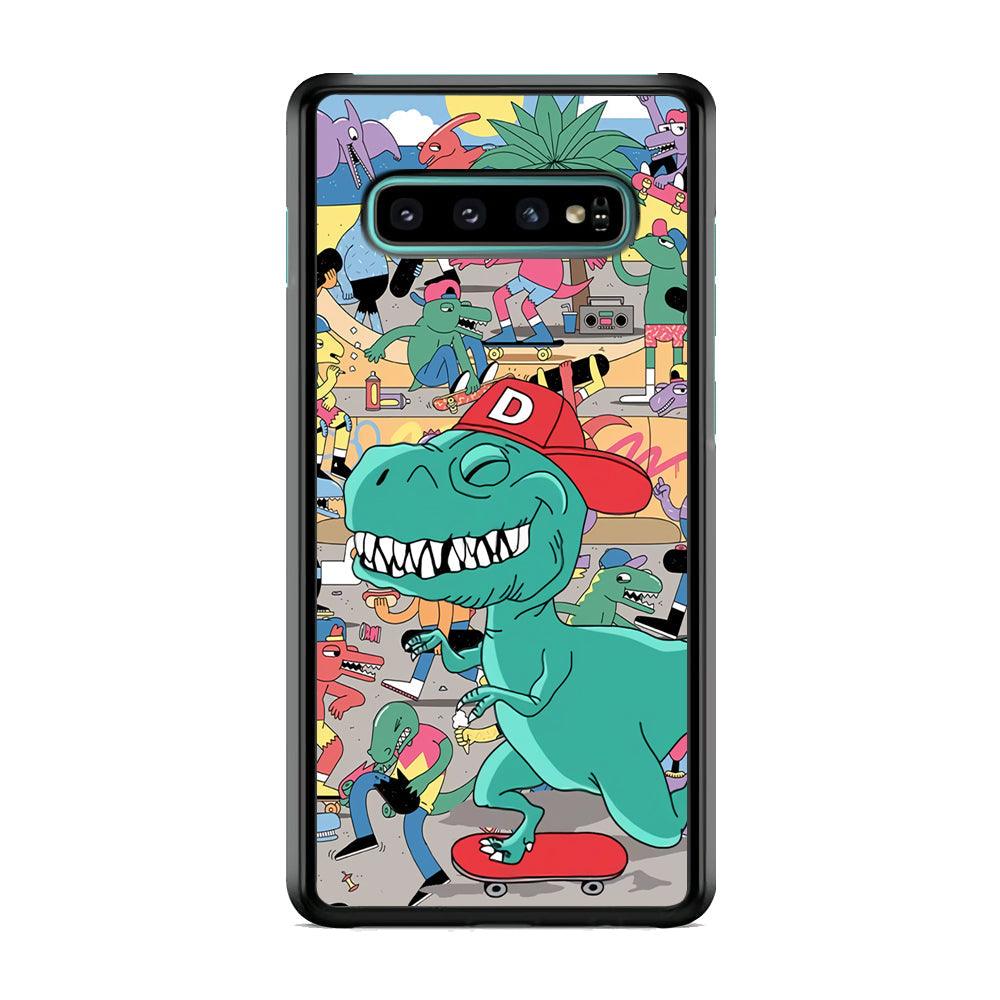 Dinosaur Park of Skating Samsung Galaxy S10 Case-Rubber White (2D Case)-Oxvistore