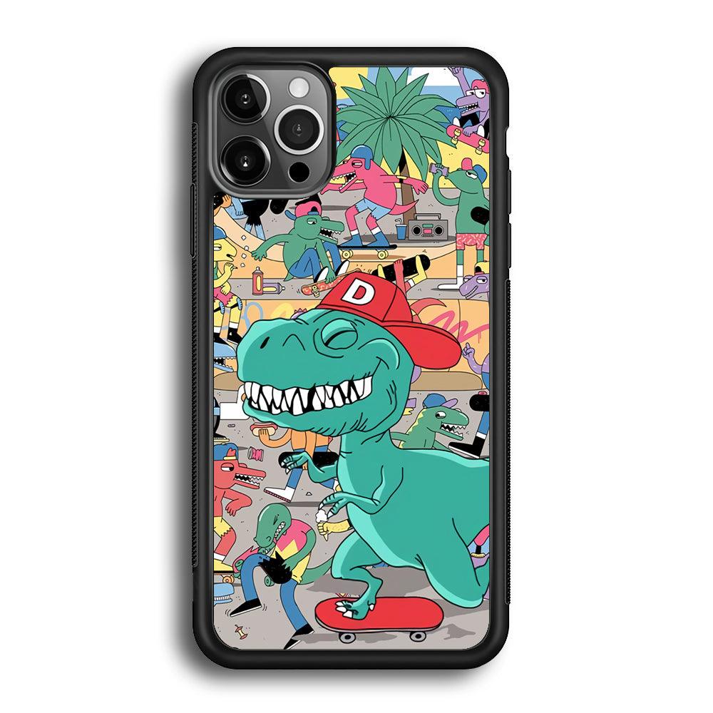 Dinosaur Park of Skating iPhone 12 Pro Case-Rubber Black (2D Case)-Oxvistore