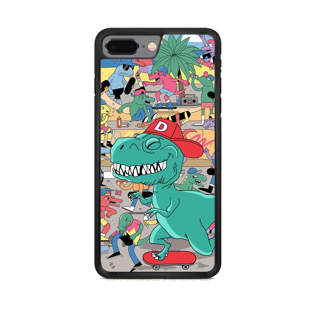 Dinosaur Park of Skating iPhone 8 Plus Case-Rubber White (2D Case)-Oxvistore