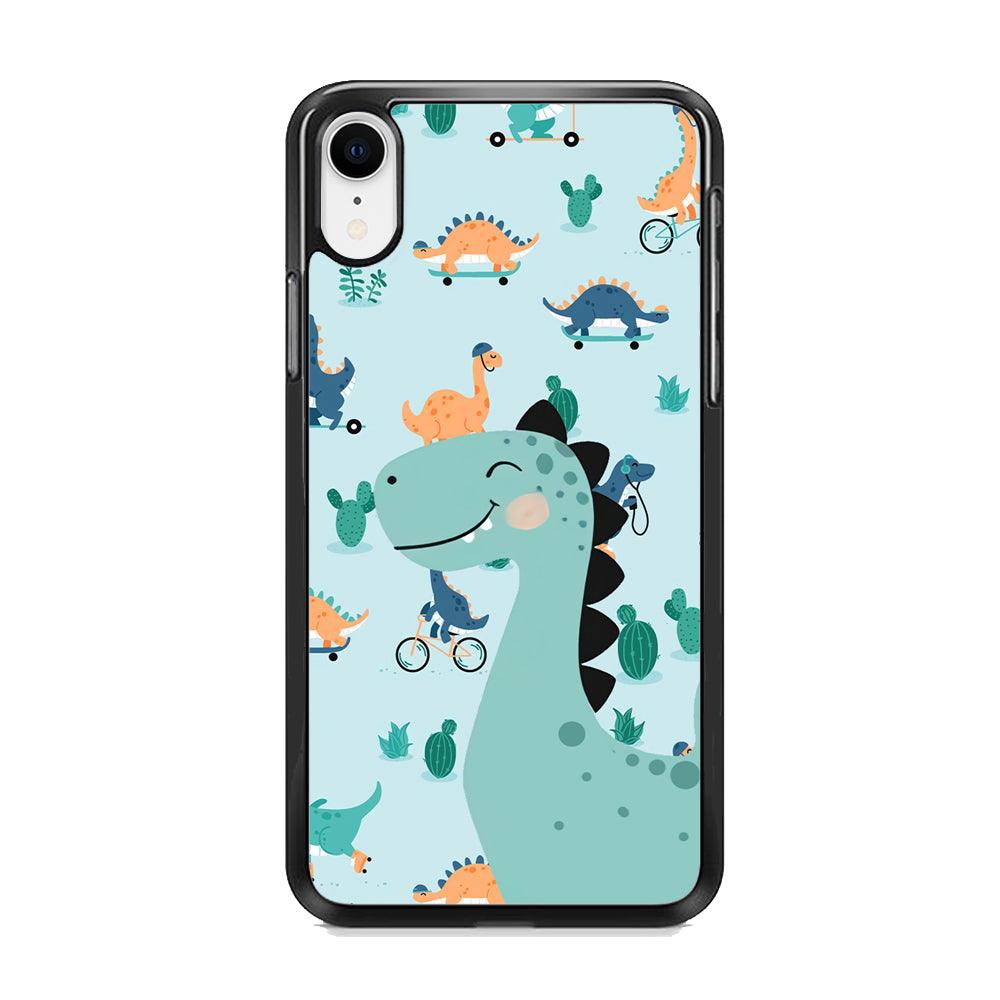Dinosaur Sport and Smile iPhone XR Case-Rubber Black (2D Case)-Oxvistore