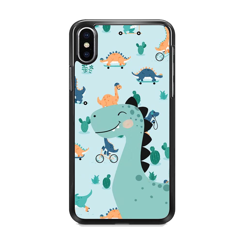 Dinosaur Sport and Smile iPhone XS MAX Case-Rubber Black (2D Case)-Oxvistore