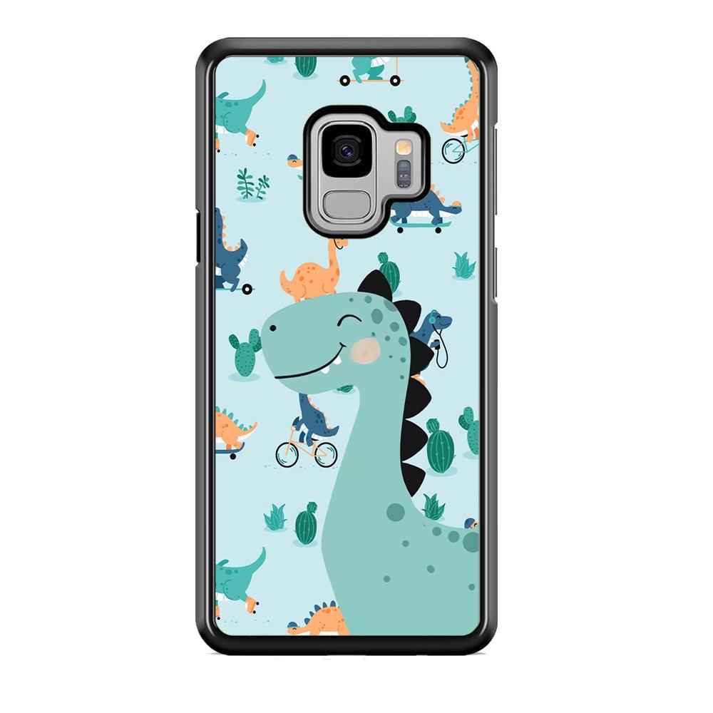 Dinosaur Sport and Smile Samsung Galaxy S9 Case-Rubber Black (2D Case)-Oxvistore