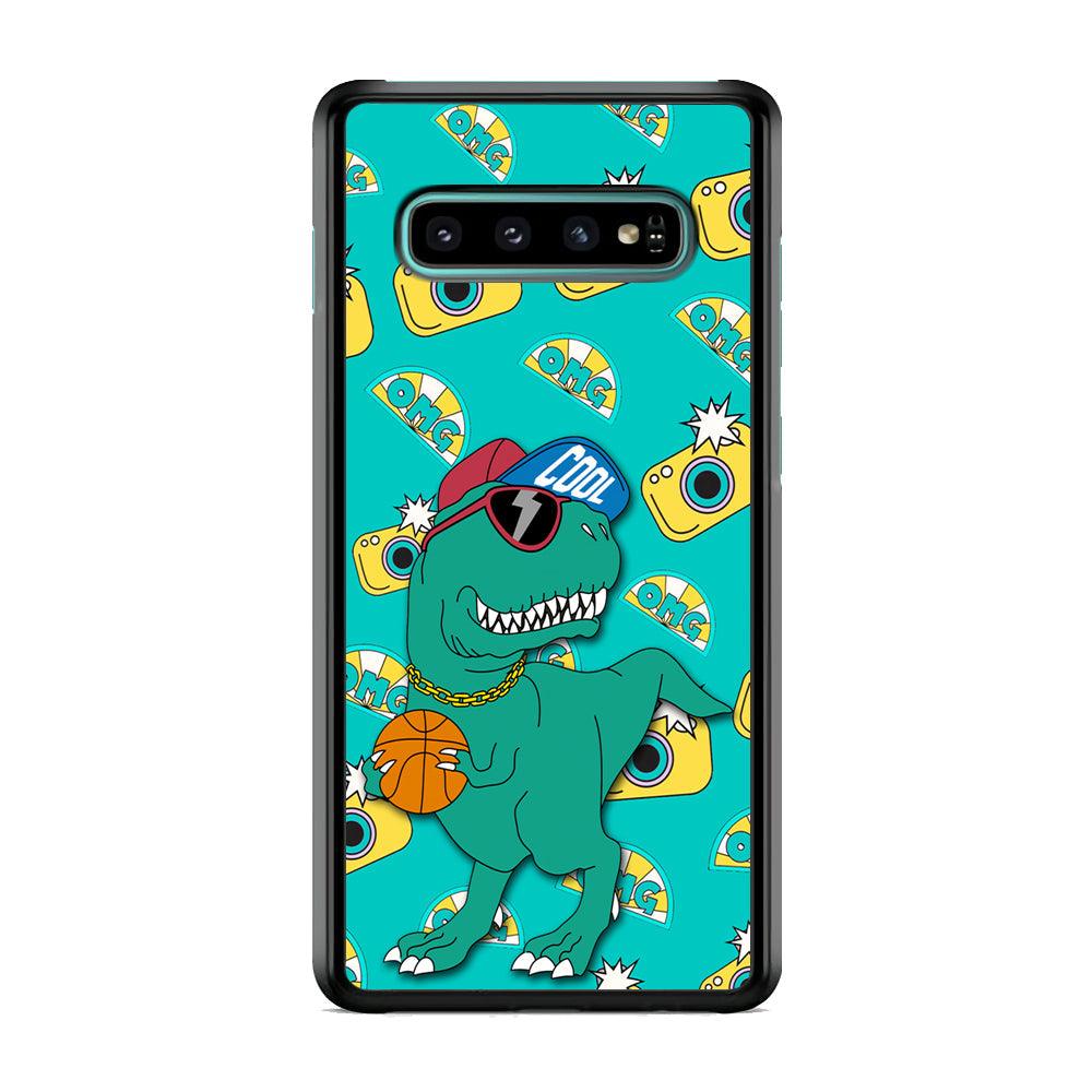Dinosaur Star Player Samsung Galaxy S10 Case-Rubber Black (2D Case)-Oxvistore