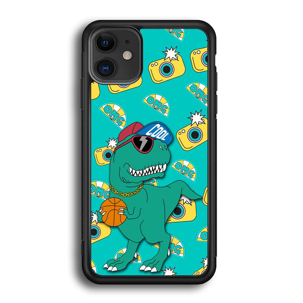 Dinosaur Star Player iPhone 12 Case-Rubber Black (2D Case)-Oxvistore