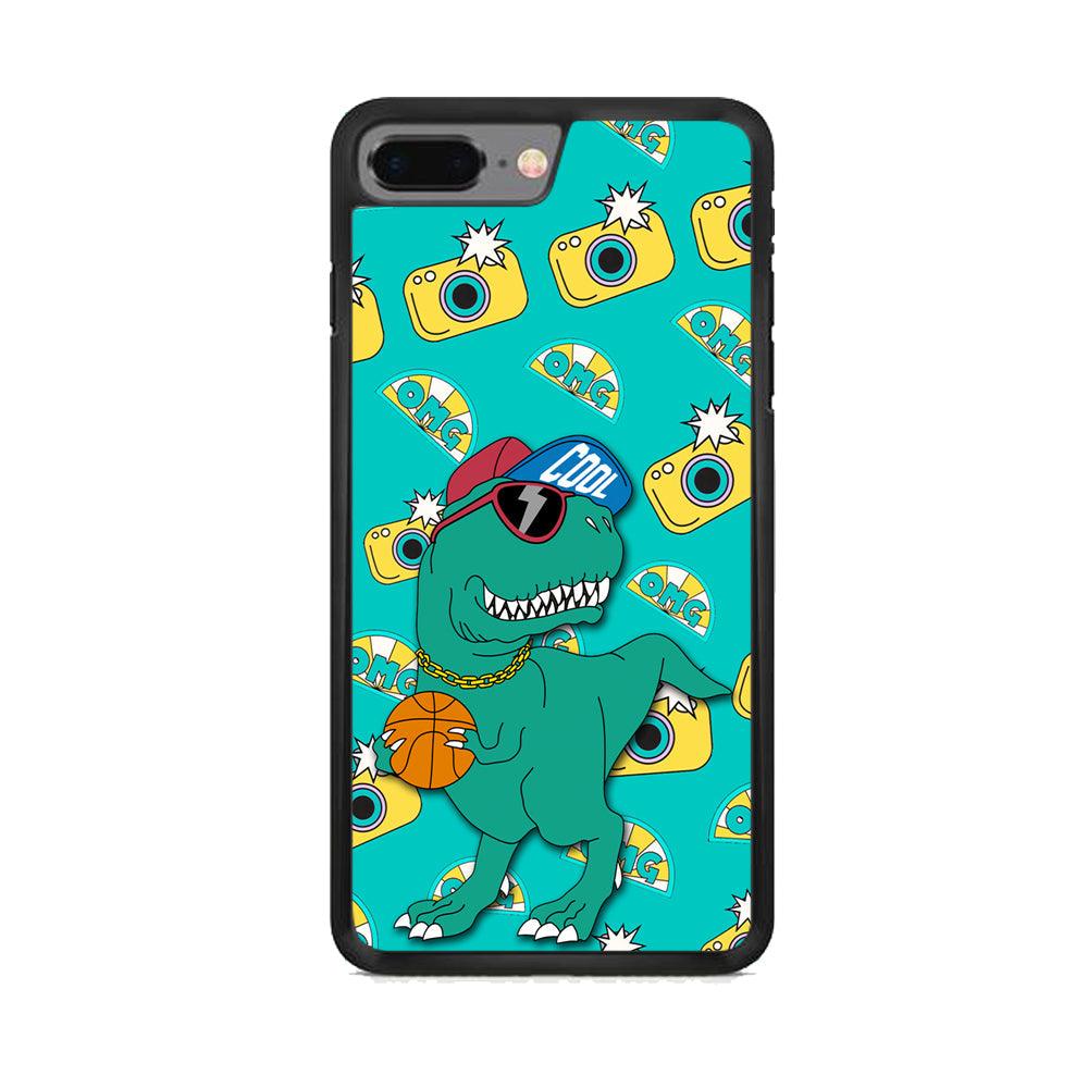 Dinosaur Star Player iPhone 8 Plus Case-Rubber White (2D Case)-Oxvistore