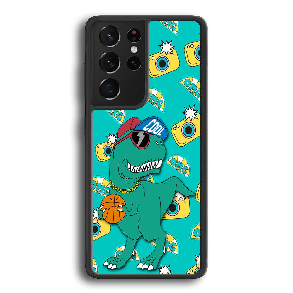 Dinosaur Star Player Samsung Galaxy S21 Ultra Case-Rubber White (2D Case)-Oxvistore