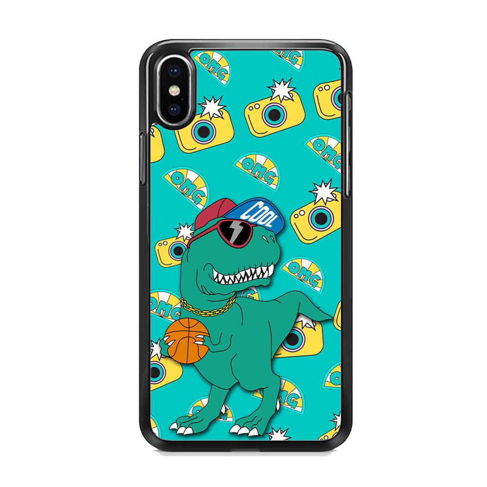 Dinosaur Star Player iPhone XS Case-Rubber White (2D Case)-Oxvistore
