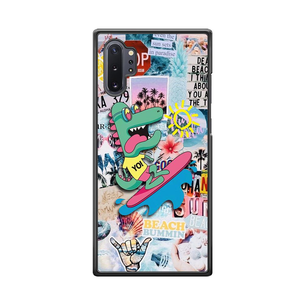 Dinosaur Surfing Time Samsung Galaxy Note 10 Plus Case-Rubber White (2D Case)-Oxvistore
