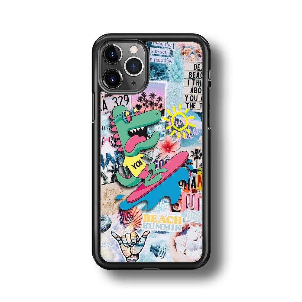 Dinosaur Surfing Time iPhone 11 Pro Max Case-Rubber Black (2D Case)-Oxvistore
