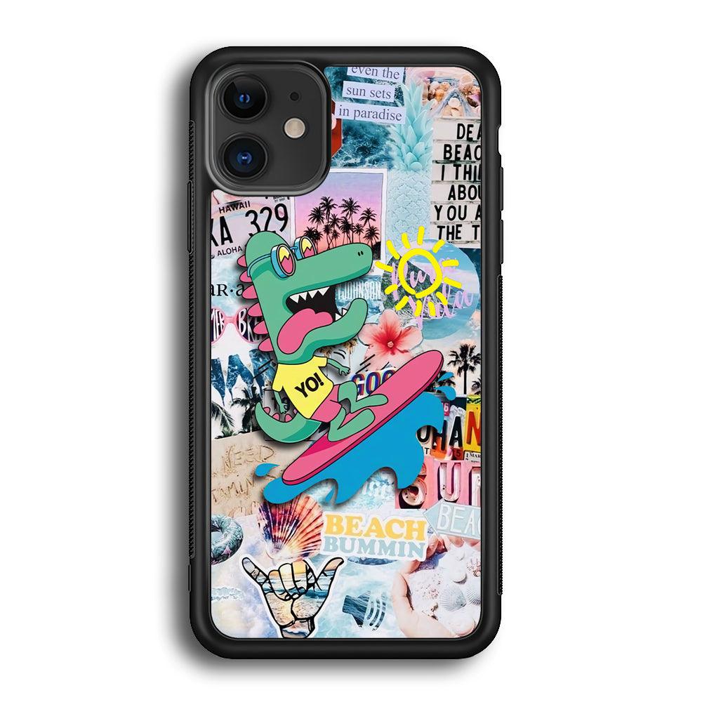 Dinosaur Surfing Time iPhone 12 Case-Rubber Black (2D Case)-Oxvistore