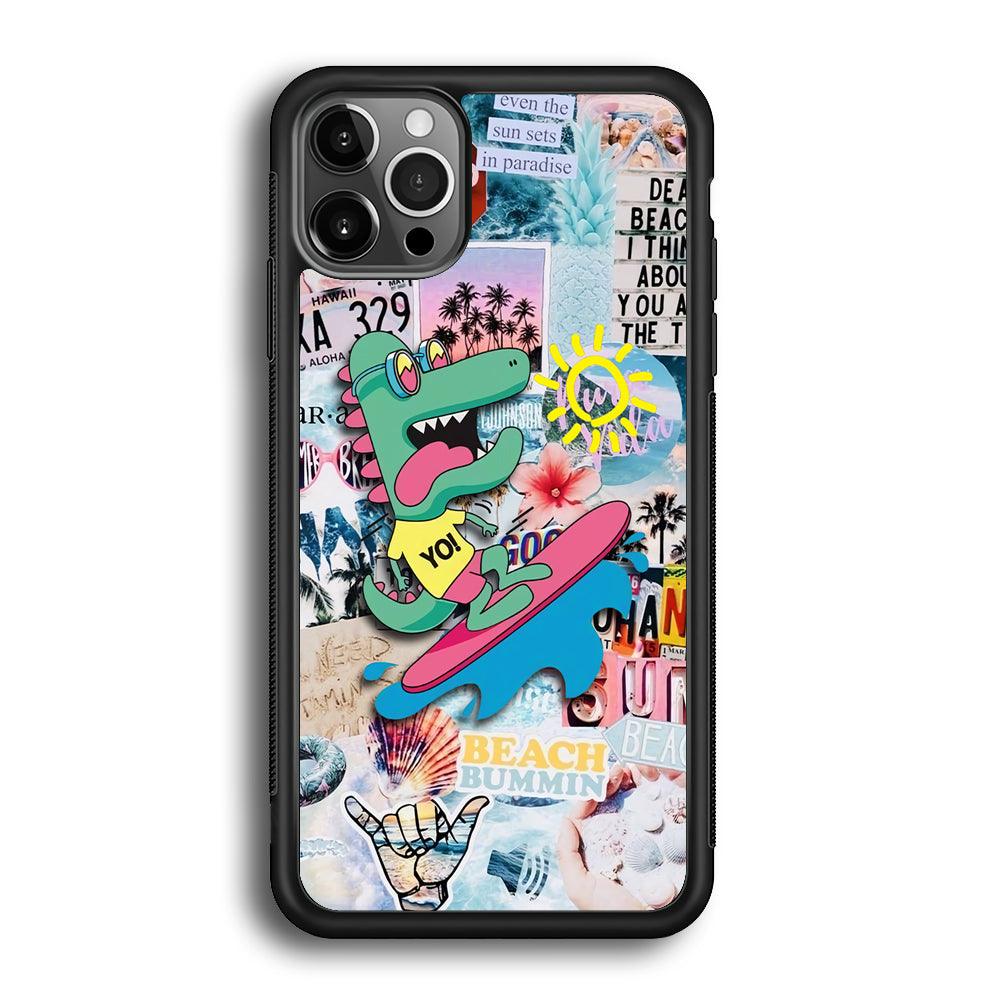 Dinosaur Surfing Time iPhone 12 Pro Case-Rubber Black (2D Case)-Oxvistore