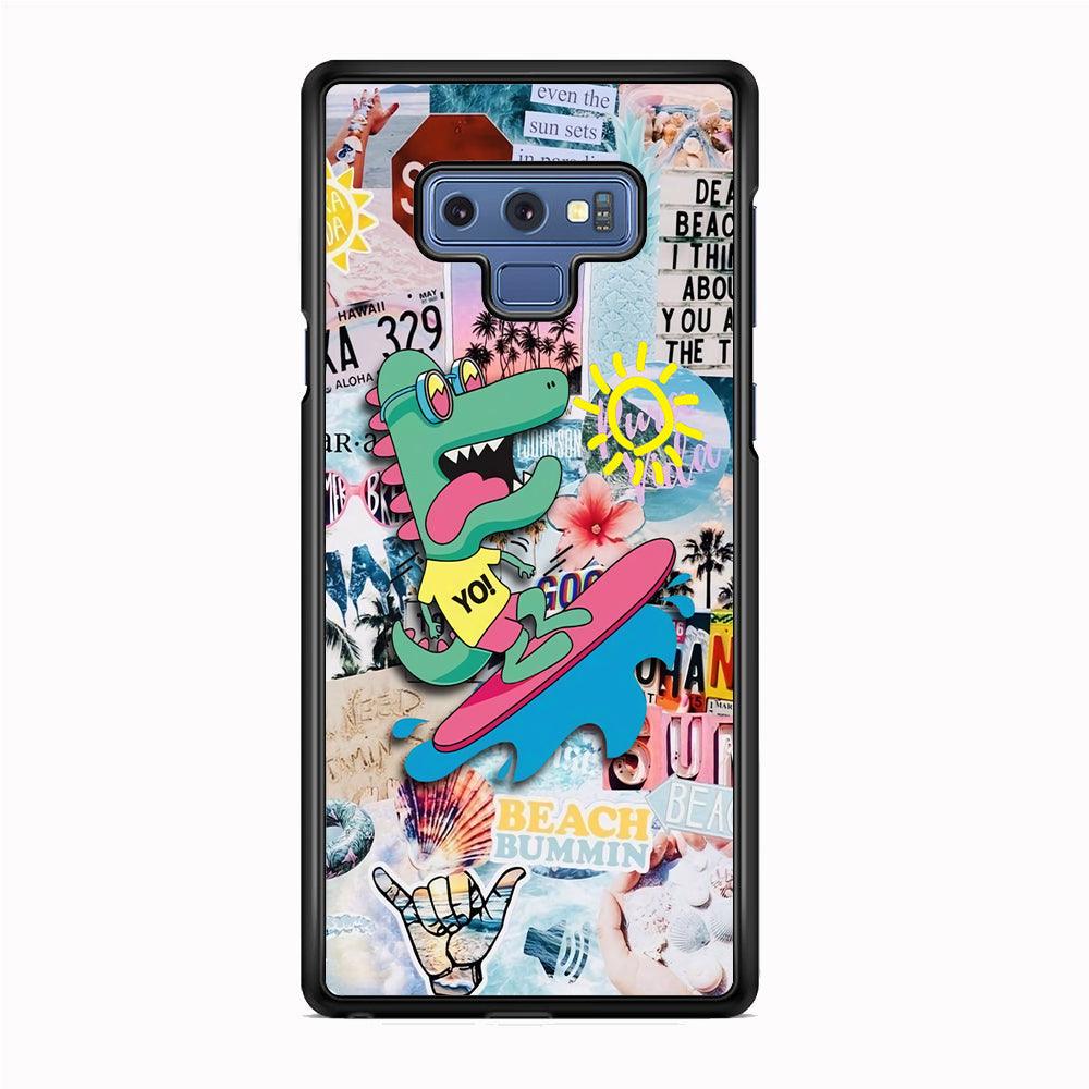 Dinosaur Surfing Time Samsung Galaxy Note 9 Case-Rubber White (2D Case)-Oxvistore