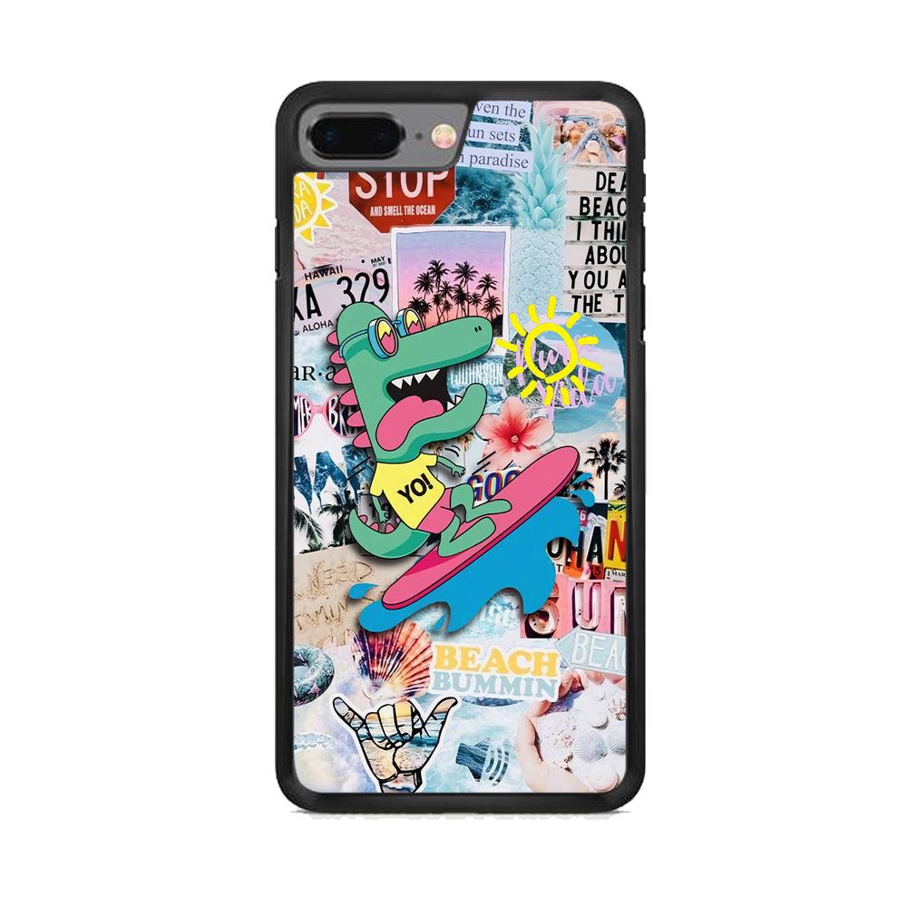 Dinosaur Surfing Time iPhone 7 Plus Case-Rubber Black (2D Case)-Oxvistore
