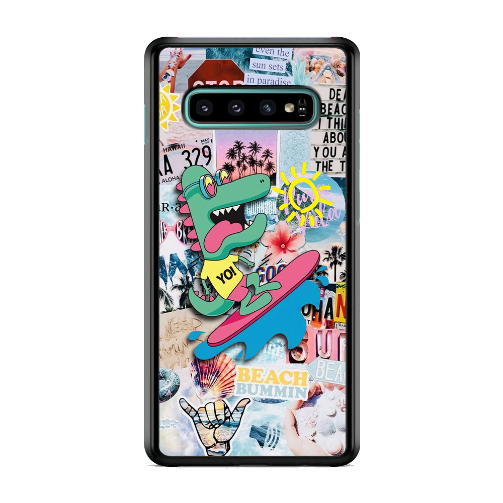 Dinosaur Surfing Time Samsung Galaxy S10 Plus Case-Rubber Black (2D Case)-Oxvistore