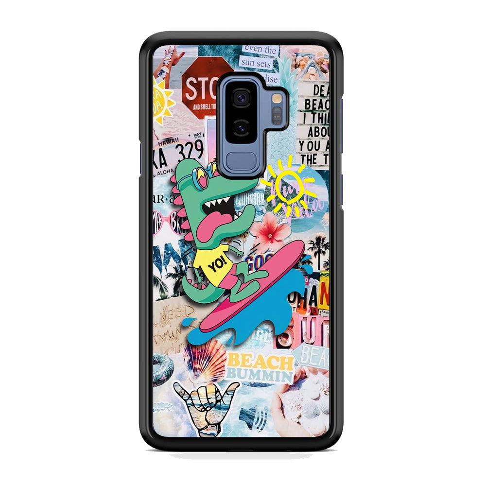 Dinosaur Surfing Time Samsung Galaxy S9 Plus Case-Rubber Black (2D Case)-Oxvistore