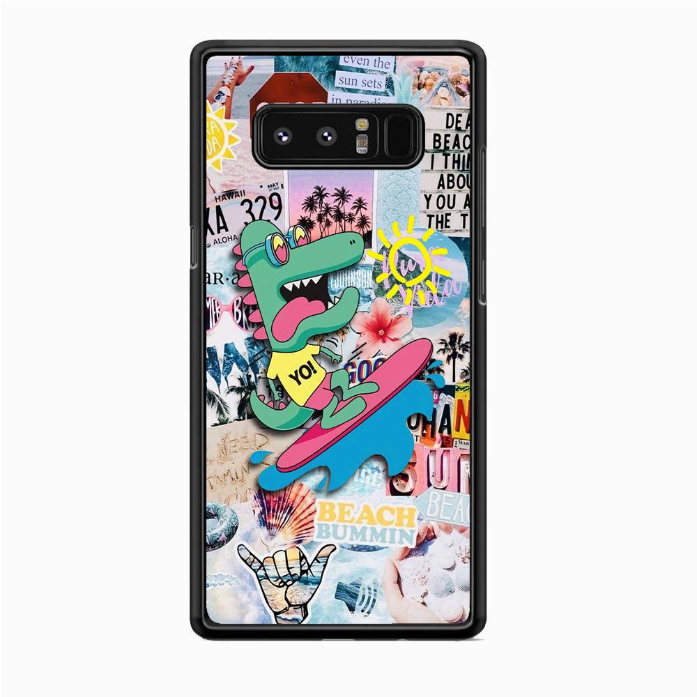 Dinosaur Surfing Time Samsung Galaxy Note 8 Case-Rubber Black (2D Case)-Oxvistore