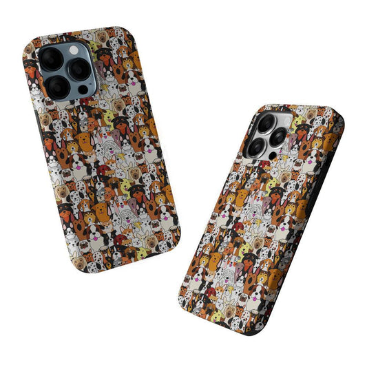 Doodle Dogs Colorful Pattern 2 in 1 Tough Phone Case-Oxvistore