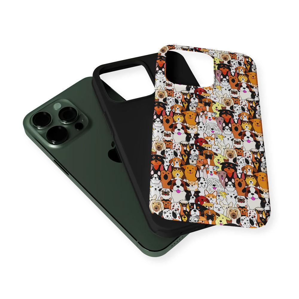 Doodle Dogs Colorful Pattern 2 in 1 Tough Phone Case-Oxvistore