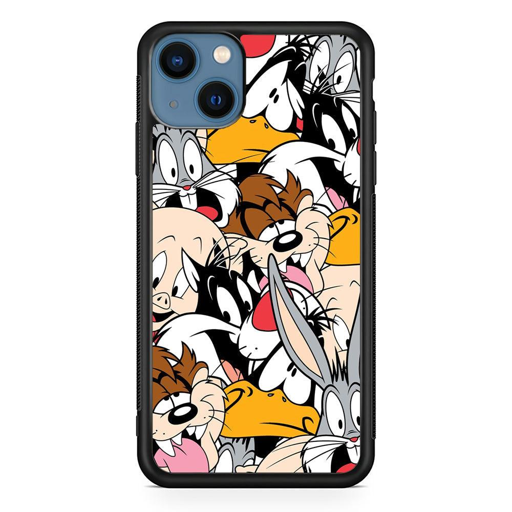 Doodle Looney Tunes Stars iPhone 13 Case-Rubber White (2D Case)-Oxvistore