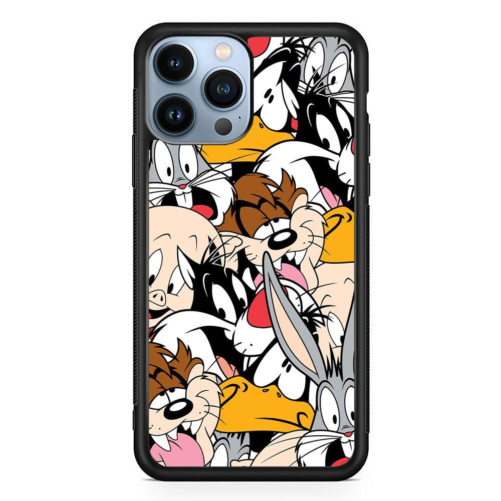 Doodle Looney Tunes Stars iPhone 13 Pro Case-Rubber White (2D Case)-Oxvistore