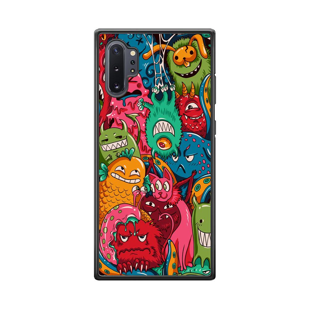 Doodle Monsters Get Together and Laugh Samsung Galaxy Note 10 Plus Case-Rubber Black (2D Case)-Oxvistore