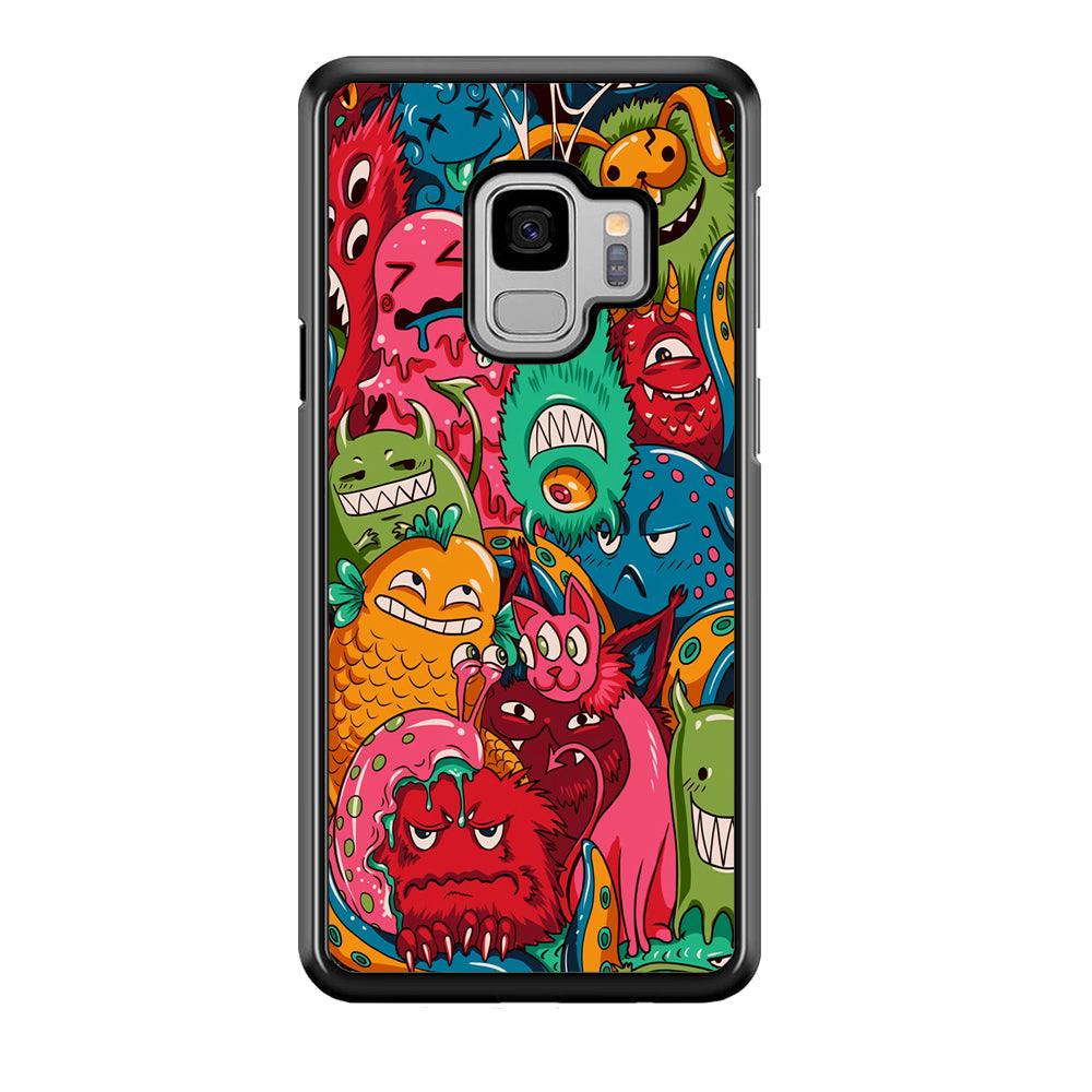 Doodle Monsters Get Together and Laugh Samsung Galaxy S9 Case-Rubber Black (2D Case)-Oxvistore