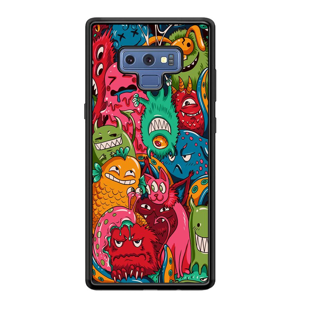 Doodle Monsters Get Together and Laugh Samsung Galaxy Note 9 Case-Rubber Black (2D Case)-Oxvistore