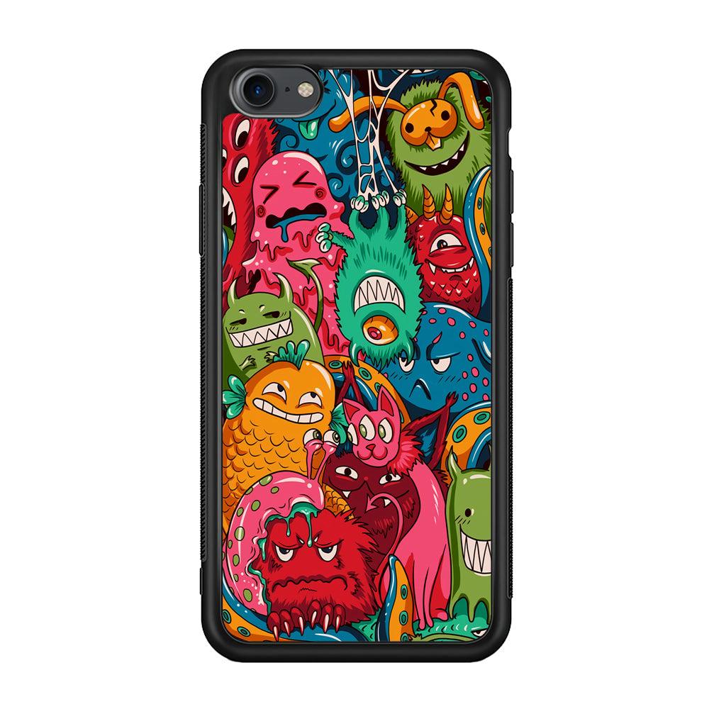 Doodle Monsters Get Together and Laugh iPhone 7 Case-Rubber Black (2D Case)-Oxvistore