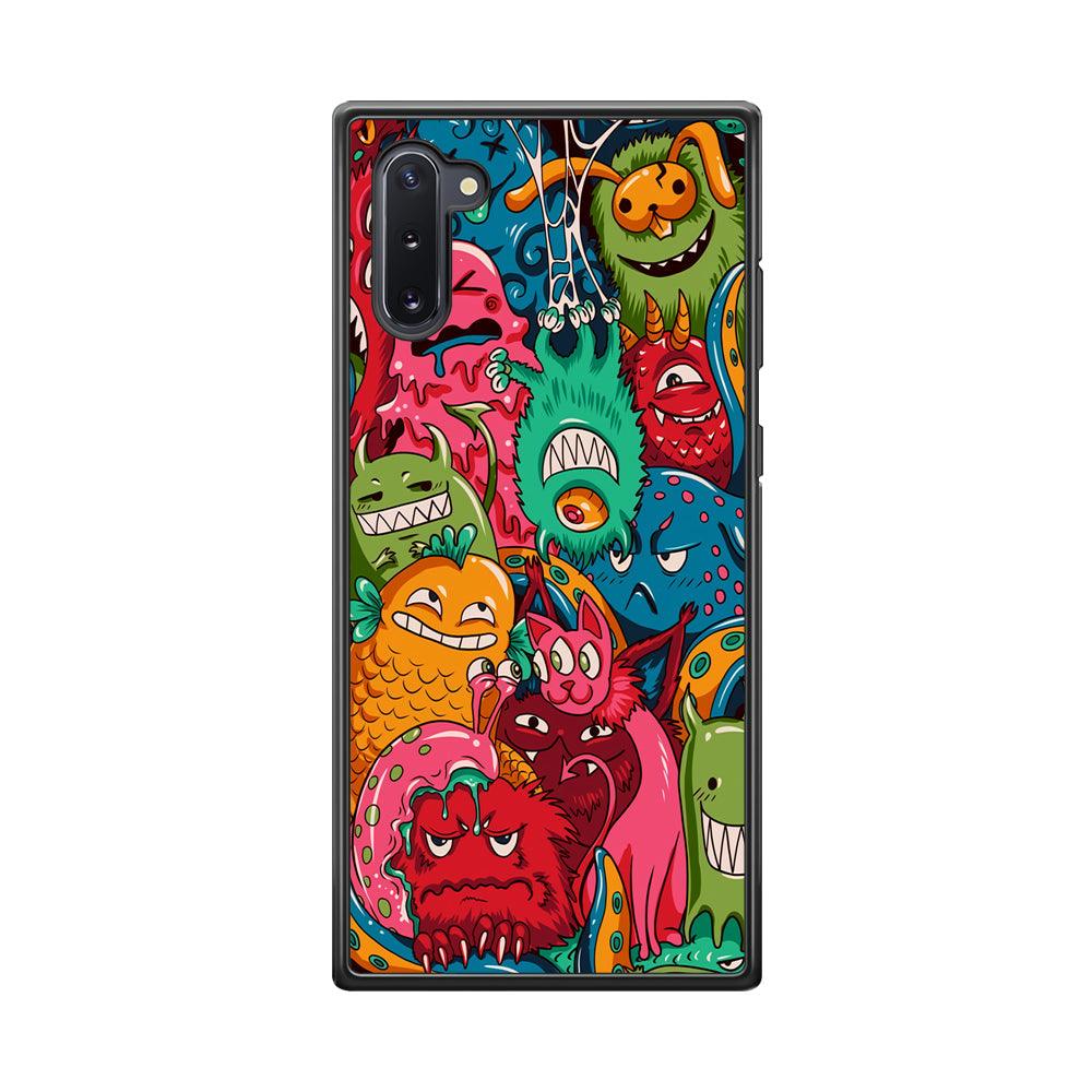 Doodle Monsters Get Together and Laugh Samsung Galaxy Note 10 Case-Rubber Black (2D Case)-Oxvistore