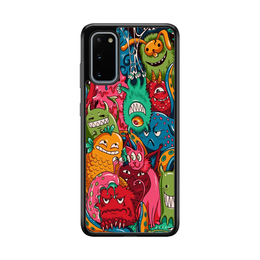 Doodle Monsters Get Together and Laugh Samsung Galaxy S20 Case-Rubber Black (2D Case)-Oxvistore