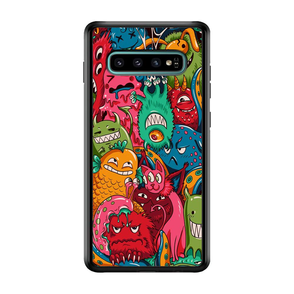 Doodle Monsters Get Together and Laugh Samsung Galaxy S10 Plus Case-Rubber Black (2D Case)-Oxvistore