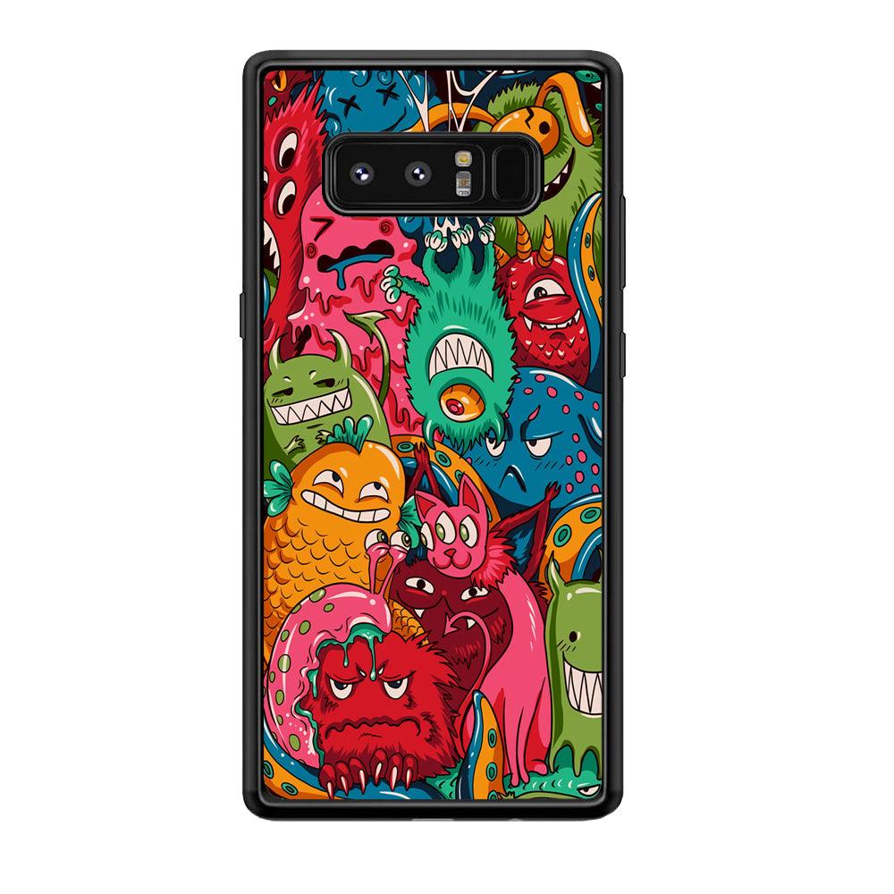 Doodle Monsters Get Together and Laugh Samsung Galaxy Note 8 Case-Rubber Black (2D Case)-Oxvistore
