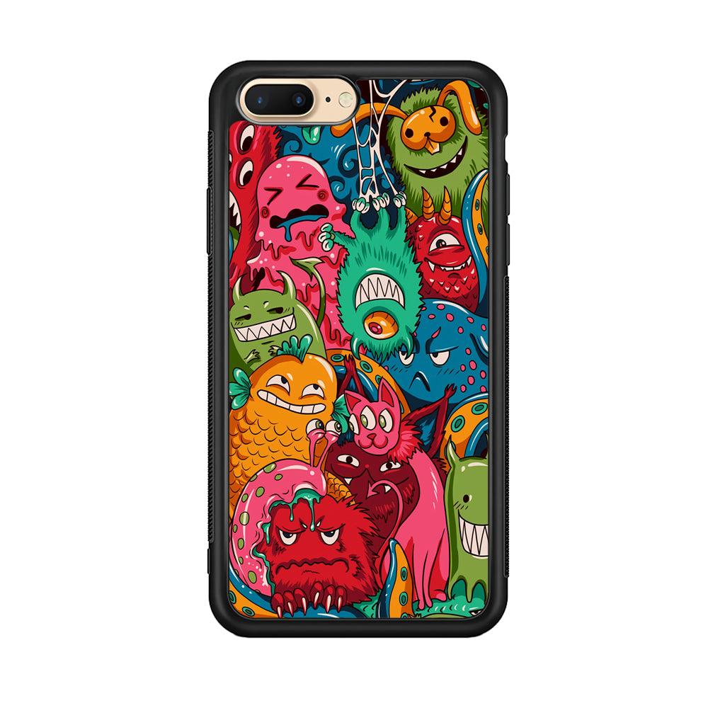 Doodle Monsters Get Together and Laugh iPhone 8 Plus Case-Rubber Black (2D Case)-Oxvistore
