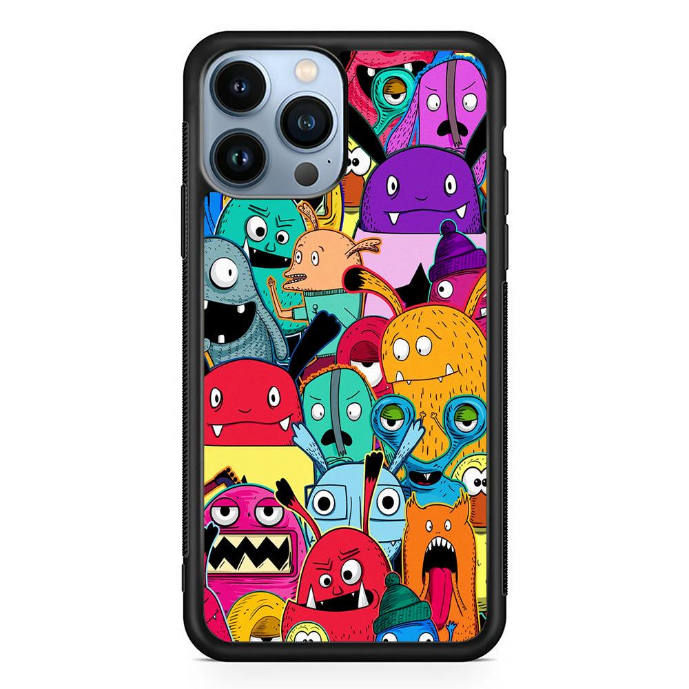 Doodle Monsters Graffiti Art 2D Rubber Phone Case-Black-Oxvistore