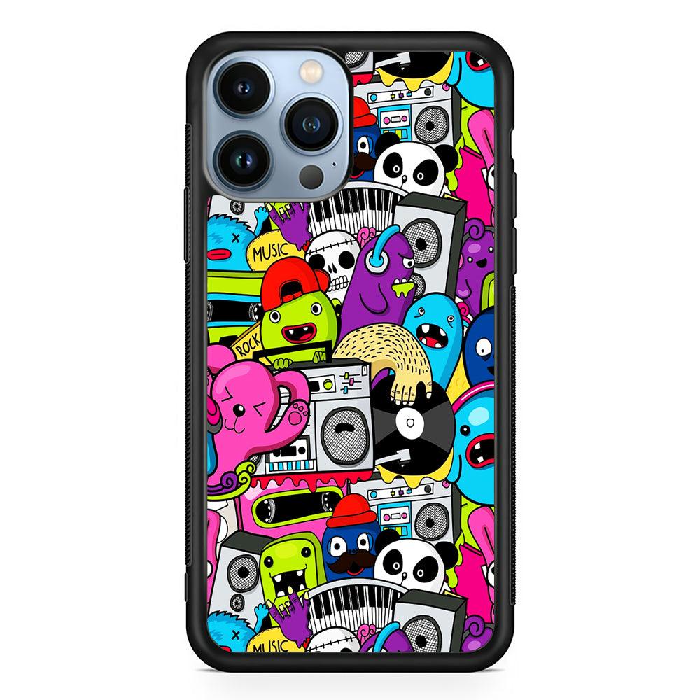 Doodle Monsters Music Pattern 2D Rubber Phone Case-Black-Oxvistore