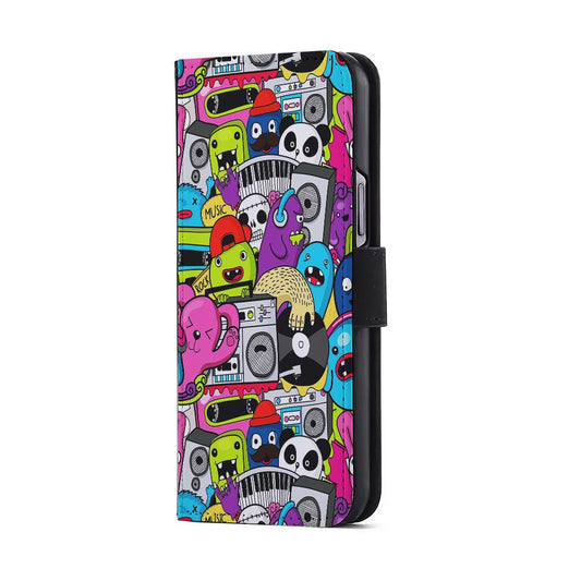Doodle Monsters Music Pattern Flip Wallet Phone Case-Oxvistore